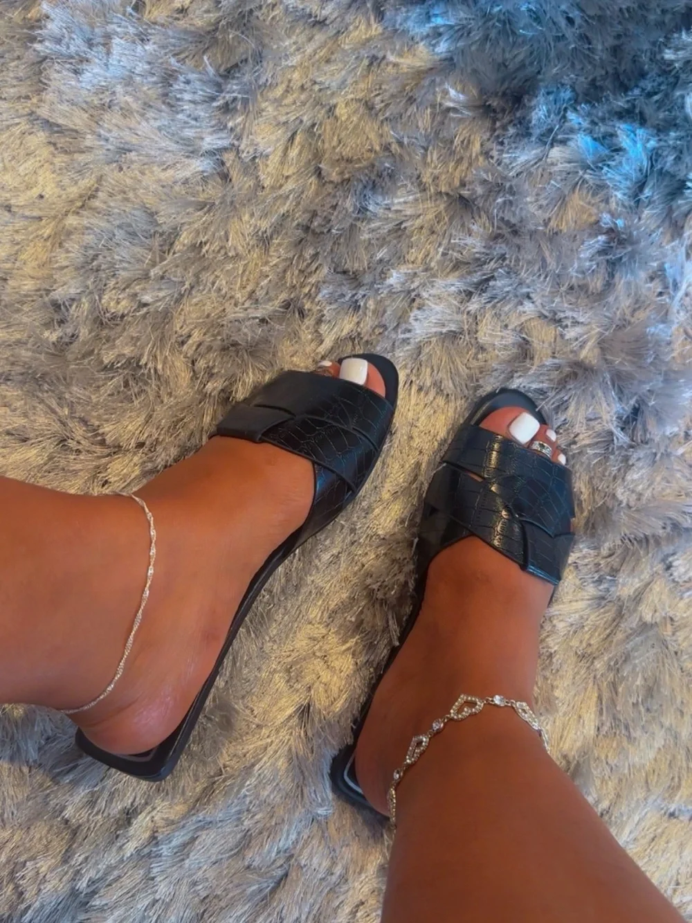 Zara Black Croc-Pattern Slip-On Mules